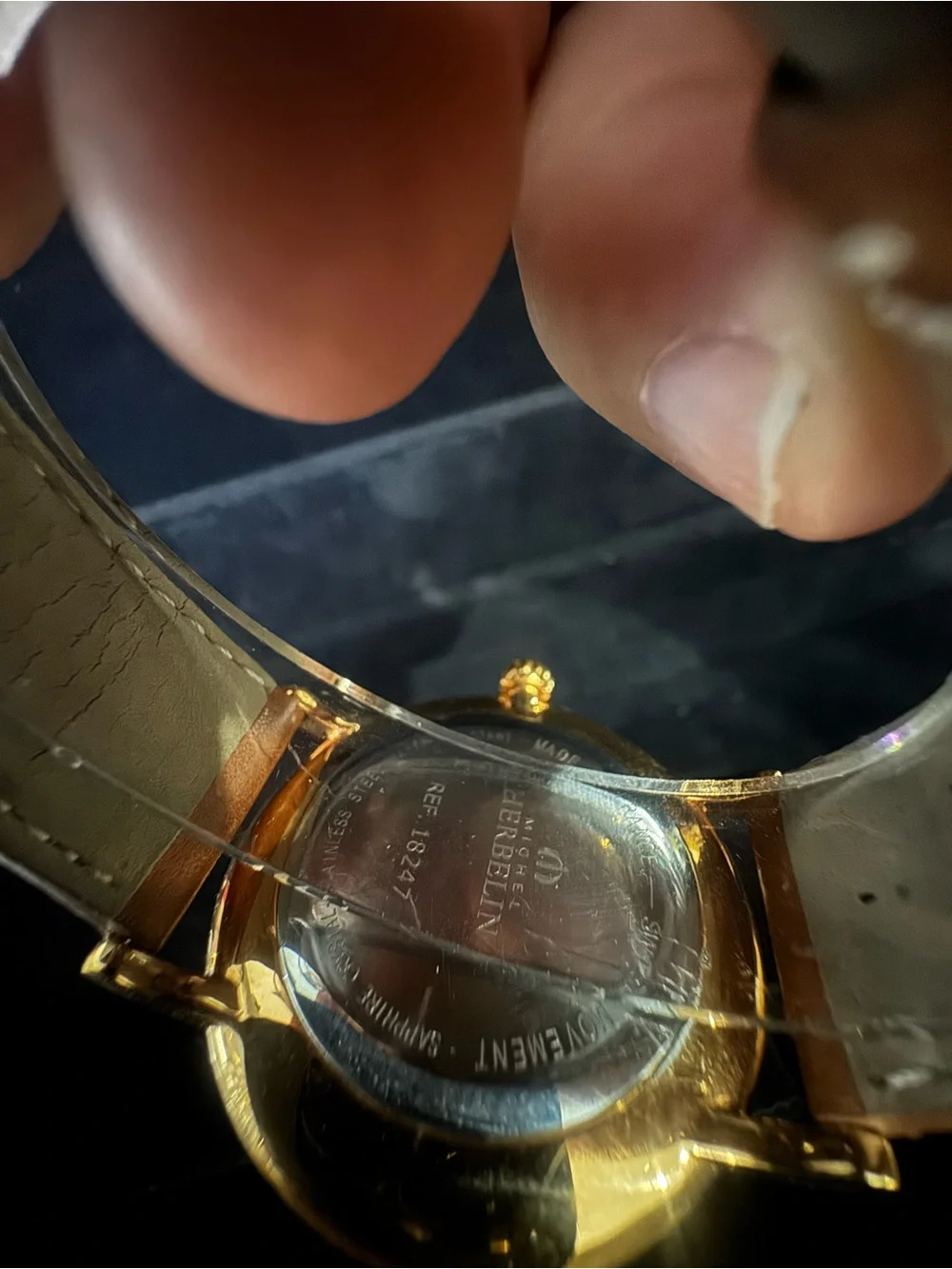 Michel Herbelin Gold-Tone Dress Watch with Brown Leather Strap